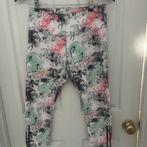 Pink and Green Floral Leggings with Watercolor Effect